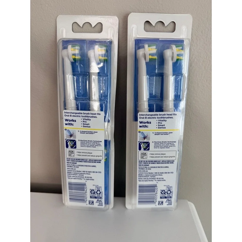 Oral-B FlossAction X Brush Heads Unisex 2 x 3 Count White X-Shaped Bristles NWT